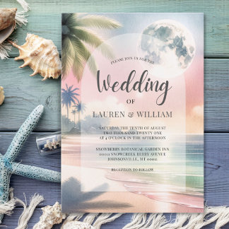 Convites Casamento Tropical Watercolor de Palm Trees de Pra