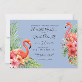 Convites Casamento Tropical Watercolor Flamingos & Hibiscus