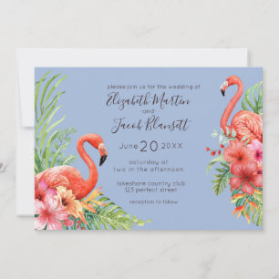 Convites Casamento Tropical Watercolor Flamingos & Hibiscus