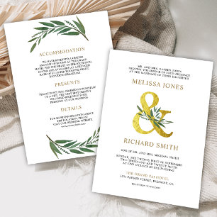 Convites Casamento Tudo em Um com Ampersand Dourado e Ramo 