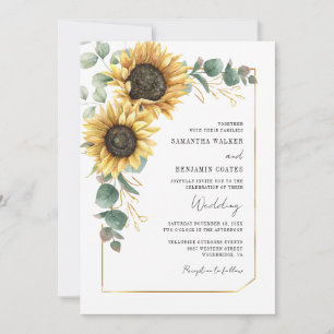 Convites Casamento Tudo em Um com Código QR de Girassol Flo