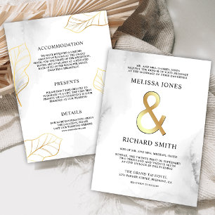 Convites Casamento Tudo em Um com Folhas Brancas e Douradas