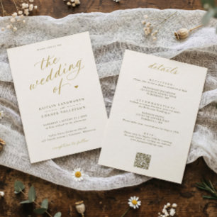Convites Casamento Tudo em Um com Grafia Elegante de Ouro e