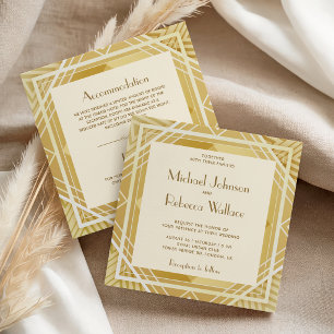 Convites Casamento Tudo em Um Cream e Dourado Art Déco