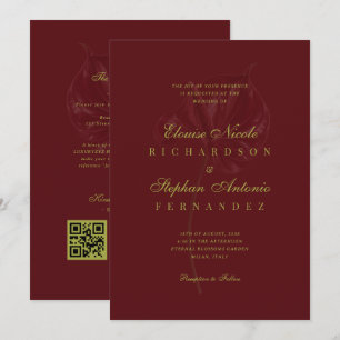 Convites Casamento Tudo em Um de Antúrio Burgundy & Verde