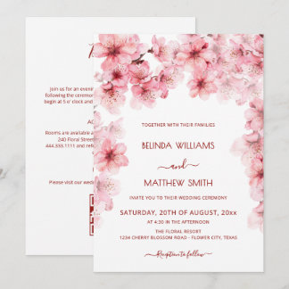 Convites Casamento Tudo-em-Um de Aquarela de Flor de Cereje