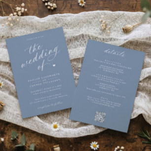 Convites Casamento Tudo em Um de Elegante Poeira Azul Scrip