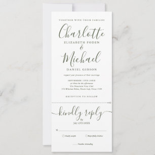 Convites Casamento Tudo Em Um de Script Verde Oliva Elegant
