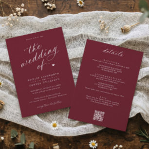 Convites Casamento Tudo em Um de Script Vermelho Borgonha E
