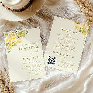 Convites Casamento Tudo em Um Floral Amarelo e Verde Cítric