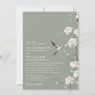 Convites Casamento Tudo Em Um Floral Chinoiserie Verde Salv