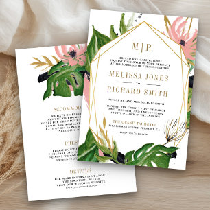 Convites Casamento Tudo em Um Floral Rosa Dourado Tropical
