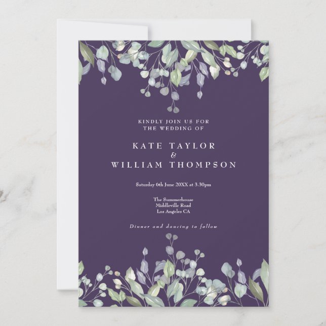 Convites Casamento Tudo Em Um Floral Verde Roxo (Frente)