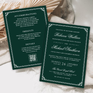 Convites Casamento Tudo em Um QR Esmeralda Verde Minimalist