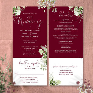 Convites Casamento Tudo Em Um Verde Burgundy Floral