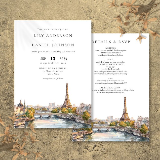 Convites Casamento Tudo Incluído em Paris França (Paris France Destination All In One Wedding Invitation)