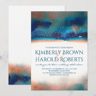 Convites Casamento Turquesa e Peach Modern Watercolor