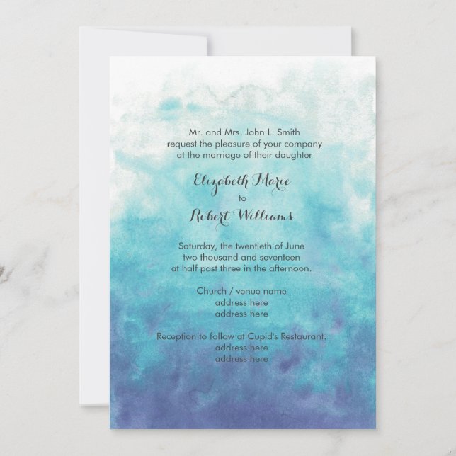 Convites Casamento Turquesa Ombre Watercolor (Frente)