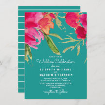 Casamento Turquoise Fuchsia Floral Watercolor
