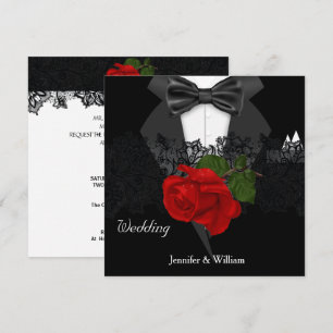 Convites Casamento Tuxedo Preto Branco Rosa Vermelho Fundo