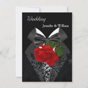 Convites Casamento Tuxedo Preto Branco Rosa Vermelho Profun