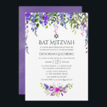Convites Casamento Ultra Violet Watercolor Bat Mitzvah<br><div class="desc">Rosas Ultra Violet e peônias de morcego floral mitzvah convites com sotaque de roxo,  rosa e azul.</div>