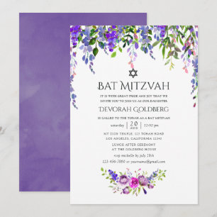 Convites Casamento Ultra Violeta em Aquarela Floral Bat Mit