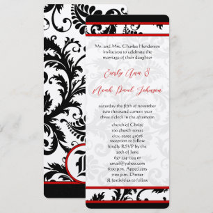 Convites Casamento Única Damasco 9x4 Preto Vermelho Branco