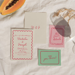 Convites Casamento Único Colorido Retro Divertido Escrito À