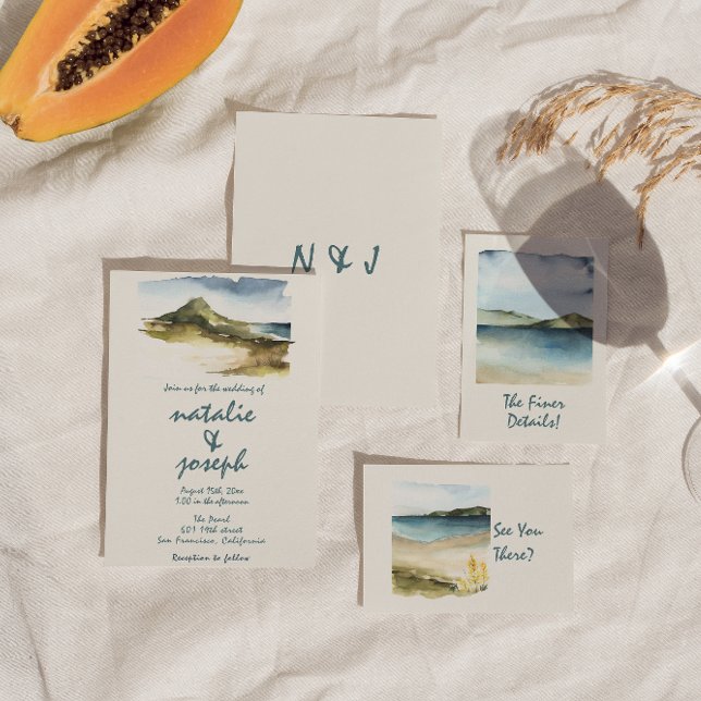 Convites Casamento Único da Praia Desenhada pela Mão d'Água (Criador carregado)