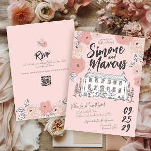 Convites Casamento Único Da Villa Tuscana, De Mão Floral Ro