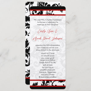 Convites Casamento Único Damasco Preto Vermelho Branco 9x4