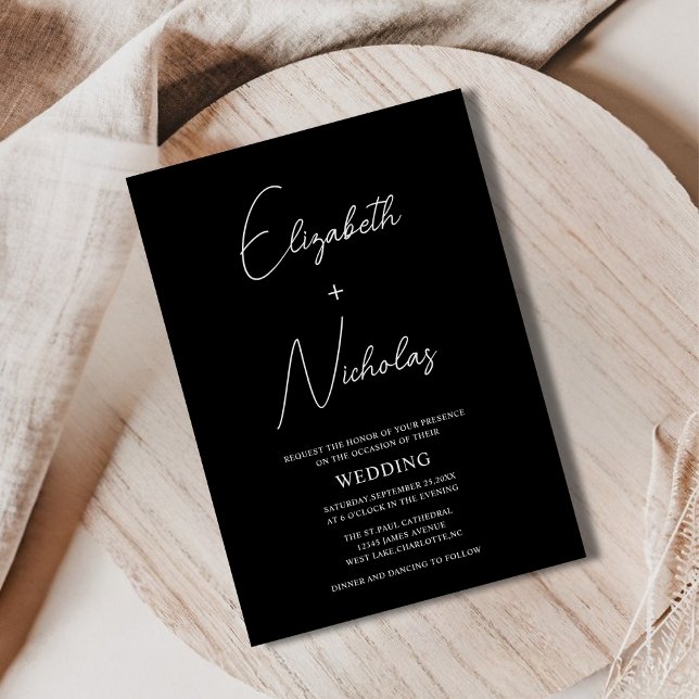 Convites casamento único de na moda preto e branco (Criador carregado)