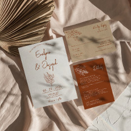 Convites Casamento Único de Terracotta Floral Boho Botânico