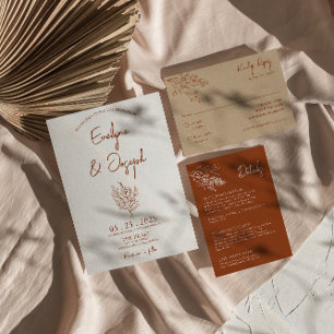 Convites Casamento Único de Terracotta Floral Boho Botânico