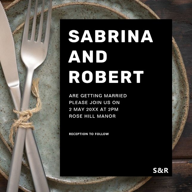 Convites Casamento Único de Tipografia Negra e Branca (Criador carregado)