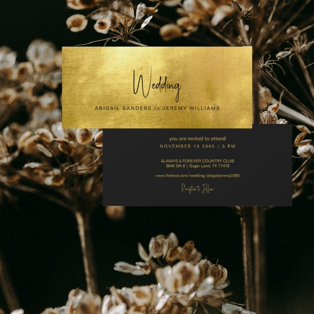 Convites Casamento Único Dourado Metálico e Preto (Criador carregado)