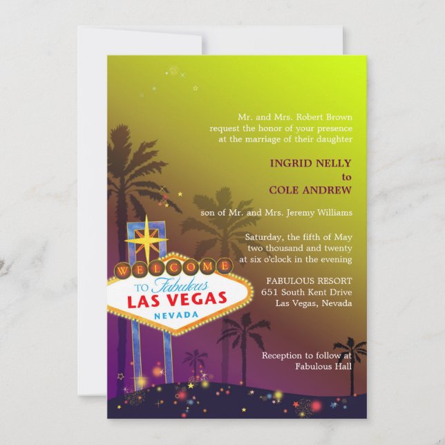 Convites Casamento Único e Bonito Viva Las Vegas (Frente)