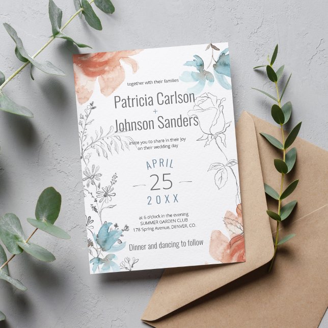 Convites Casamento único e empoeirado de pêssego e cinza (Criador carregado)