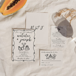 Convites Casamento Único Escrito Desenhado Pela Mão Retro