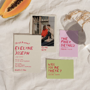 Convites Casamento Único Moderno Colorido Escrito À Mão