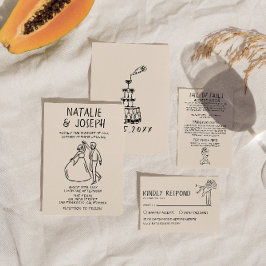 Convites Casamento Único Quirky Desenhado Pela Mão Retroati