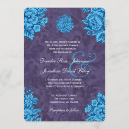 Convites Casamento V24 - Flores de Vintagem Púrpura