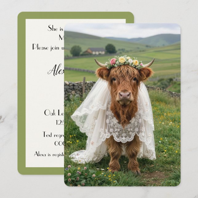 Convites Casamento Vaca Highland Chuva de Casamento (Frente/Verso)
