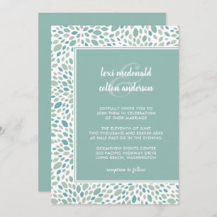 Convites Casamento Verde Abstrato Floral Chic Seaside