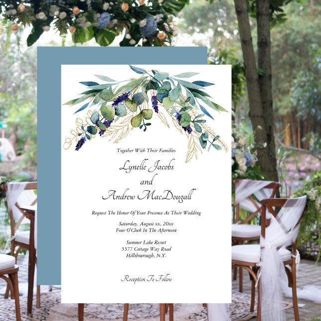 Convites Casamento Verde Azul Eucalyptus (Summer Watercolor Eucalyptus Blue Green Wedding Invitation)