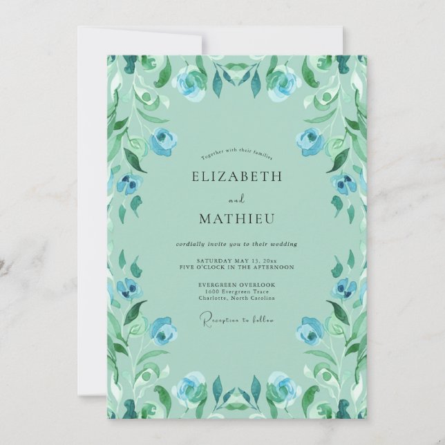 Convites Casamento Verde-azulado Hortelã (Frente)