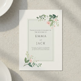 Convites Casamento Verde Beige Elegante dos cantos Florais 
