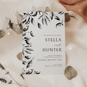 Convites Casamento Verde Branco e Negro Vitoriano Moderno