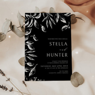 Convites Casamento Verde Branco e Negro Vitoriano Moderno